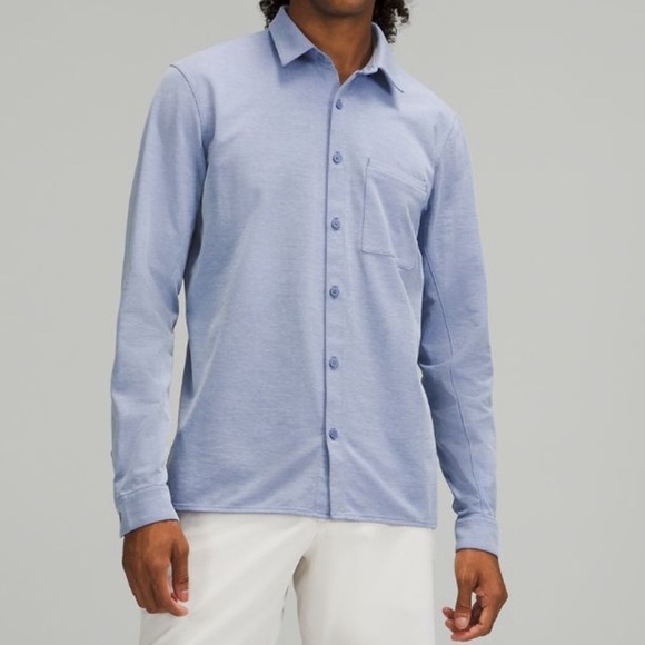 Lululemon Commission Oxford Long-Sleeve Harbor Blue White Button Down Shirt Sz M - Picture 1 of 12